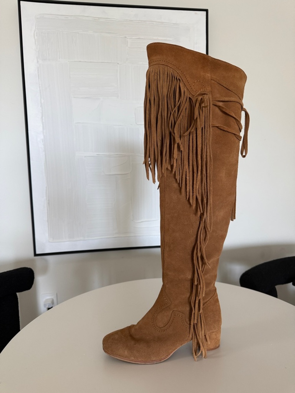 ZARA Festival Fringe Over-the-Knee Suede Boots - Tan - Picture 4 of 12